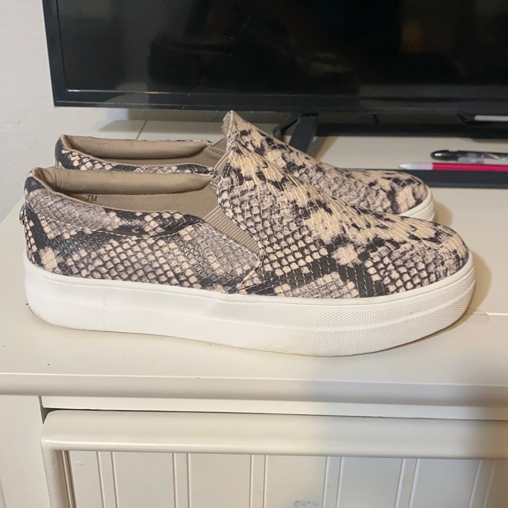 snake skin slip on wedges